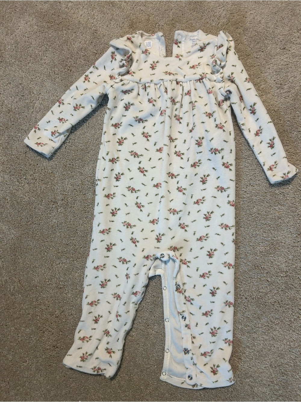 Ralph Lauren Cream Baby Romper with Pink & Green Floral Print